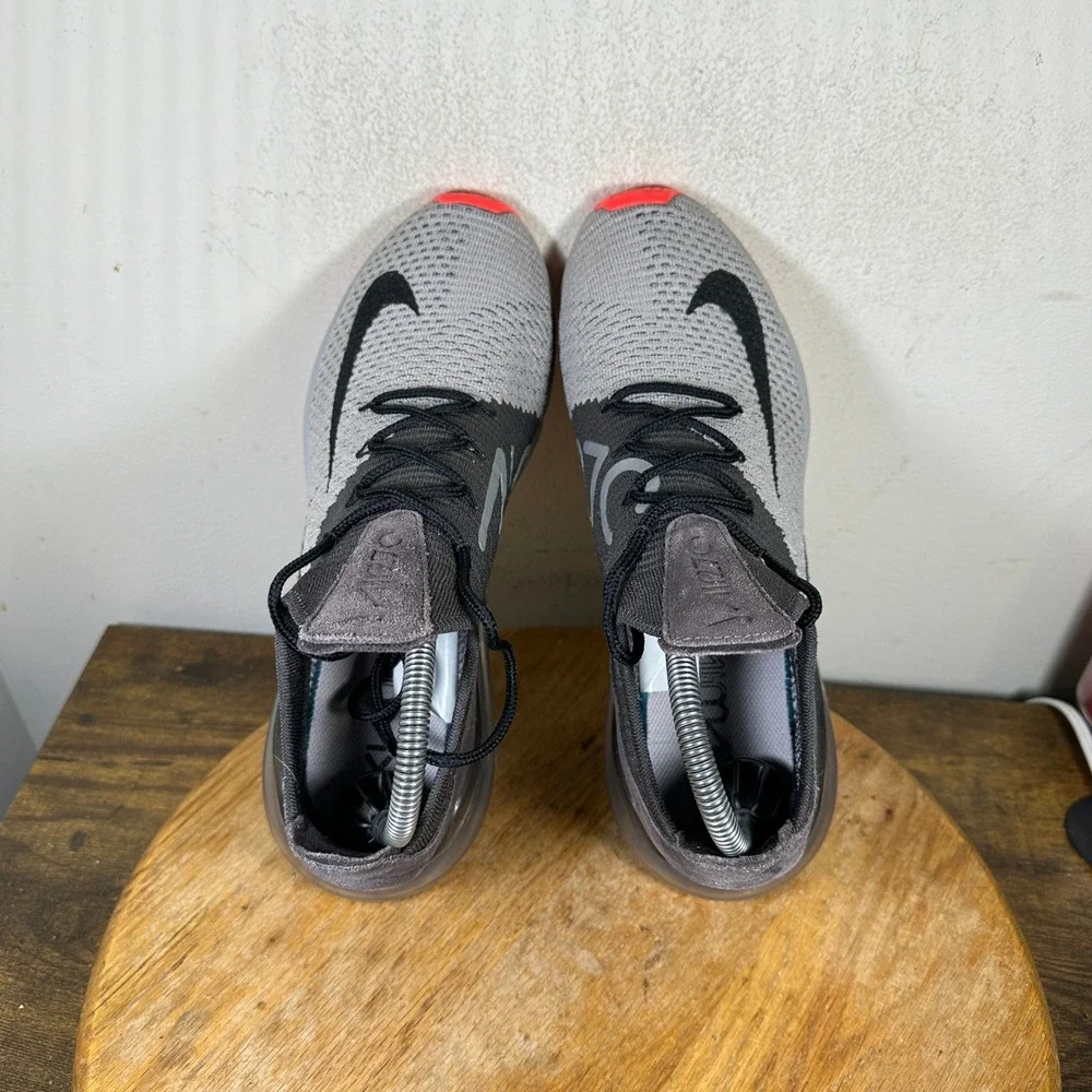 Nike Air Max 270 Flyknit Mens Grey Black Orange AO1023-004 Running Shoes Size 8